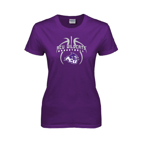  Womens Purple Short Sleeve Tee - Design On Basketball