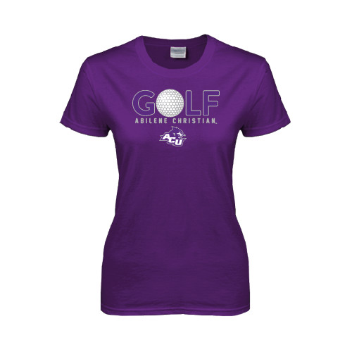  Womens Purple Short Sleeve Tee - Golf Ball Design
