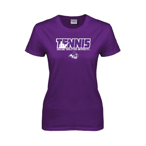  Womens Purple Short Sleeve Tee - Tennis Player Design