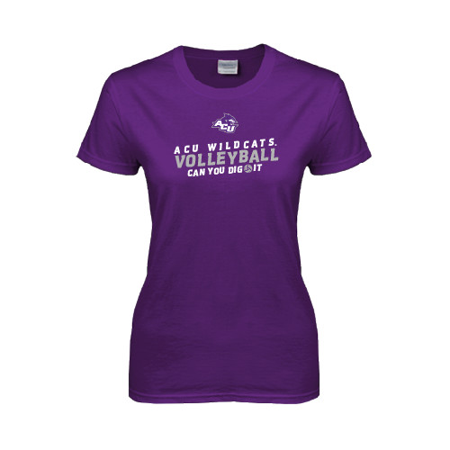  Womens Purple Short Sleeve Tee - Can You Dig It - Volleyball