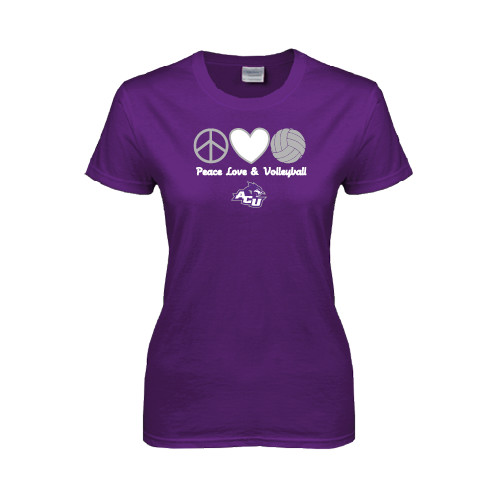  Womens Purple Short Sleeve Tee - Peace