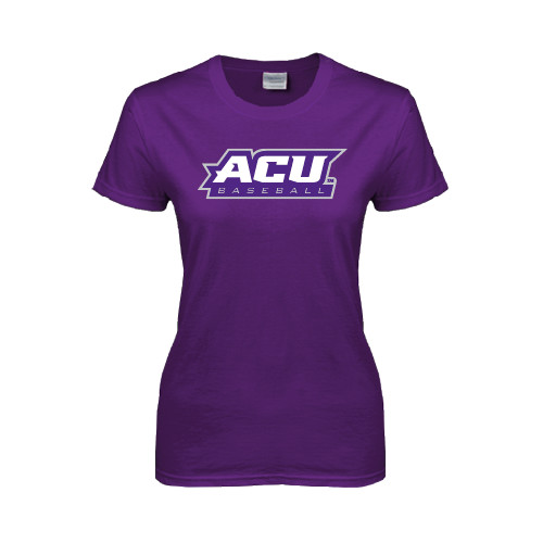  Womens Purple Short Sleeve Tee - Baseball