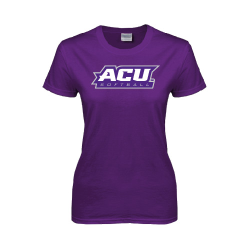  Womens Purple Short Sleeve Tee - Softball