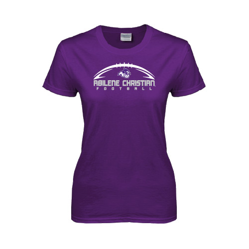  Womens Purple Short Sleeve Tee - Wide Football Design