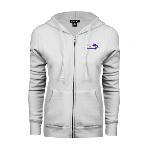  ENZA Womens White Fleece Full Zip Hoodie - Primary Logo