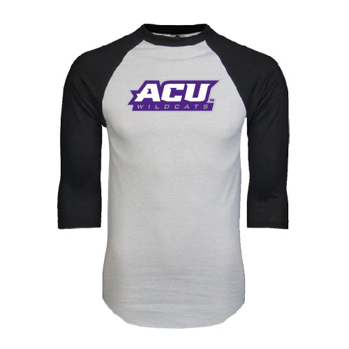  White/Black Raglan Baseball T Shirt - ACU Wildcats