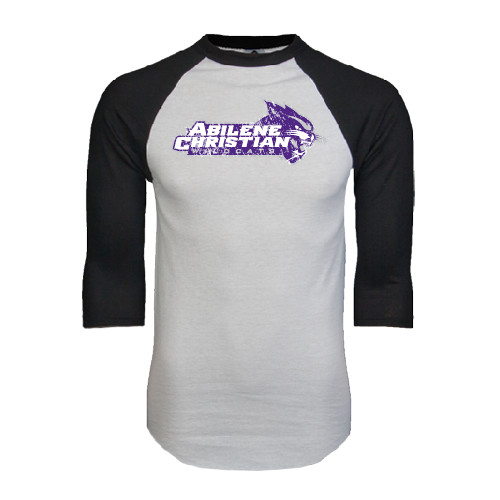  White/Black Raglan Baseball T Shirt - Primary Logo Distressed