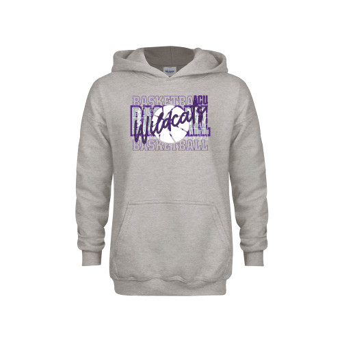  Youth Grey Fleece Hood - Wildcats Script over Basketball Stacked Repeat