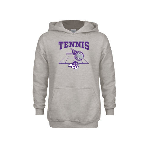  Youth Grey Fleece Hood - ACU Tennis Flaming Ball Over Court