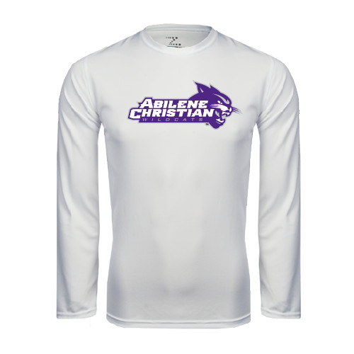  White Performance Long Sleeve Shirt - Primary Logo