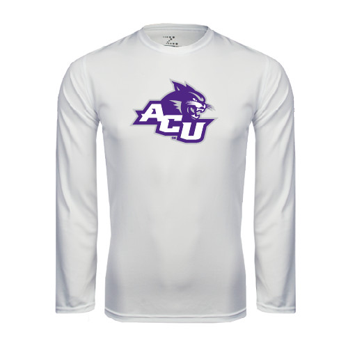  White Performance Long Sleeve Shirt - Angled ACU w/Wildcat Head