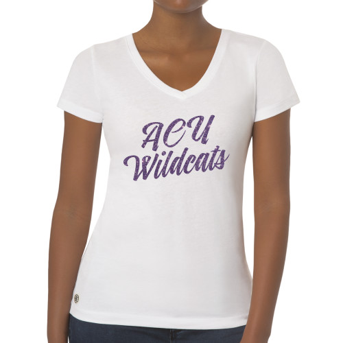  Fall Rush Ladies White V Neck Tee - I Purple Glitter