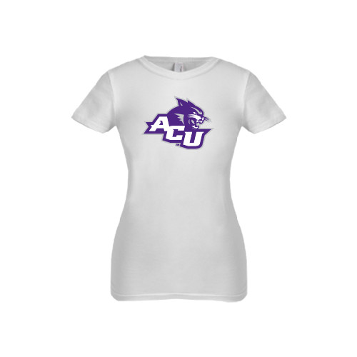  Next Level Girls White Fashion Fit T Shirt - Angled ACU w/Wildcat Head