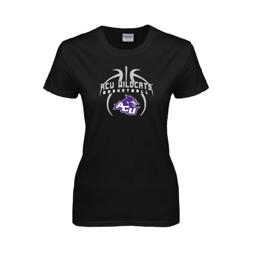  Womens Black Short Sleeve Tee - Design On Basketball