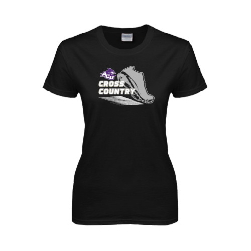  Womens Black Short Sleeve Tee - Cross Country Shoe Design