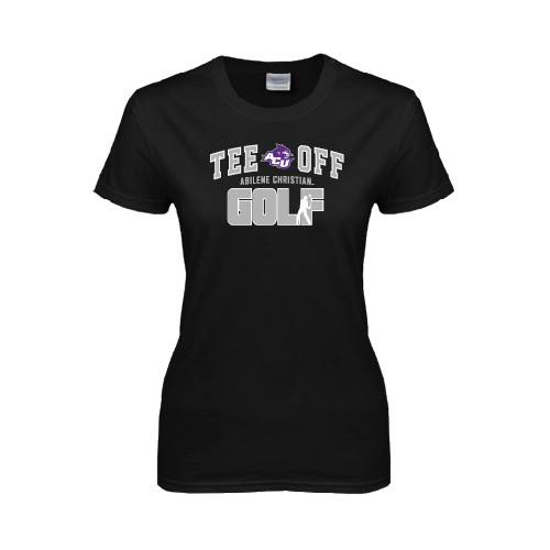  Womens Black Short Sleeve Tee - Tee Off Golf Design