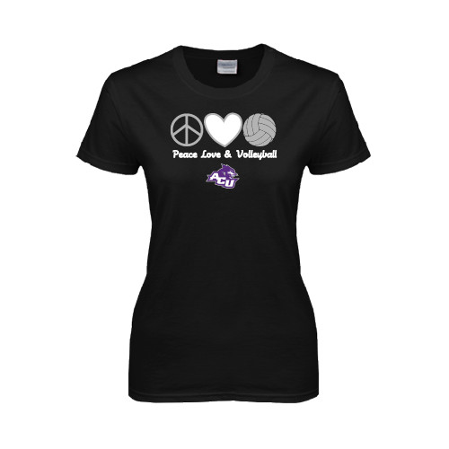  Womens Black Short Sleeve Tee - Peace