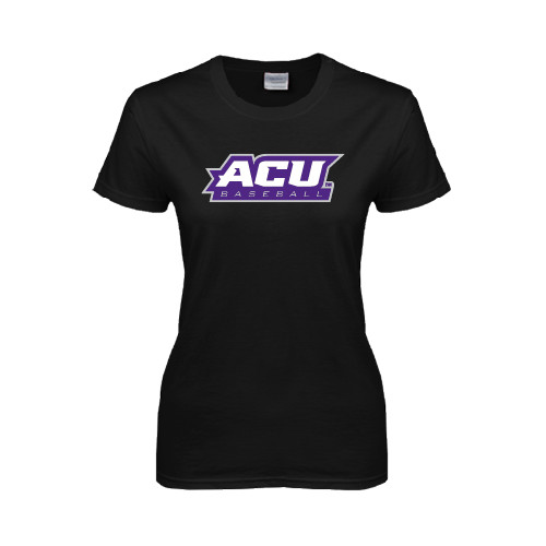  Womens Black Short Sleeve Tee - Baseball
