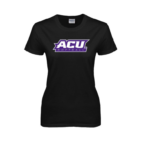  Womens Black Short Sleeve Tee - Softball