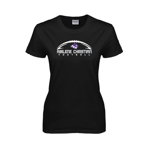  Womens Black Short Sleeve Tee - Wide Football Design