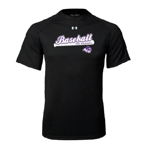  Under Armour Black Tech Tee - Baseball Script w/ Bat Design