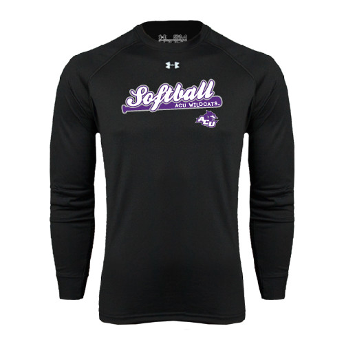  Under Armour Black Long Sleeve Tech Tee - Softball Script w/ Bat Design