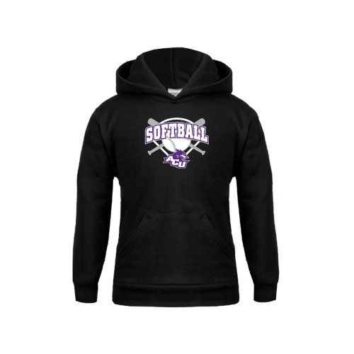  Youth Black Fleece Hoodie - Softball Bats and Plate Design