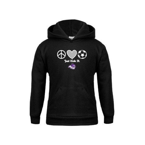  Youth Black Fleece Hoodie - Just Kick It Soccer Design