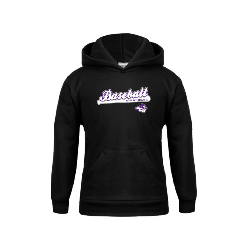  Youth Black Fleece Hoodie - Baseball Script w/ Bat Design