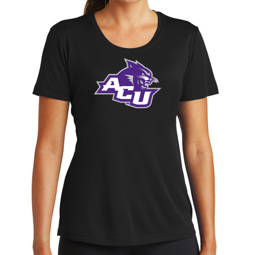  Womens Black Performance Tee - Angled ACU w/Wildcat Head
