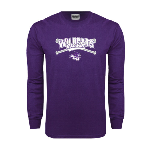  Purple Long Sleeve T Shirt - Baseball Crossed Bats Design