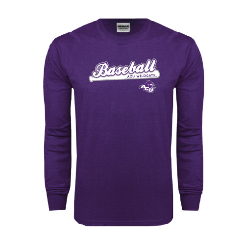  Purple Long Sleeve T Shirt - Baseball Script w/ Bat Design