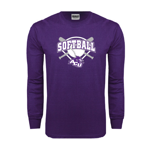  Purple Long Sleeve T Shirt - Softball Bats and Plate Design