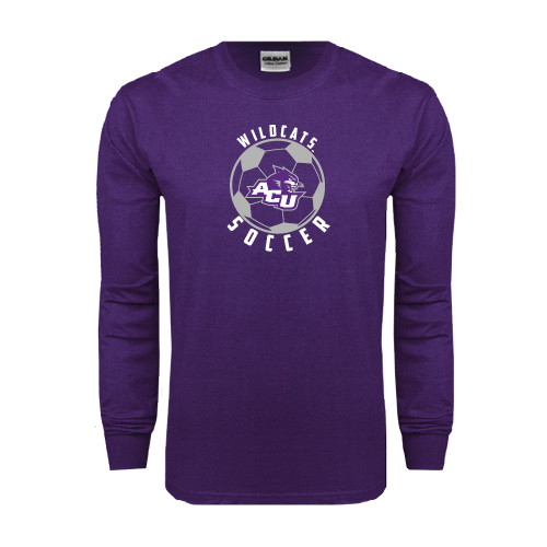  Purple Long Sleeve T Shirt - Soccer Ball Design
