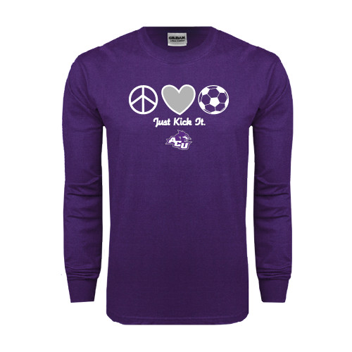  Purple Long Sleeve T Shirt - Just Kick It Soccer Design