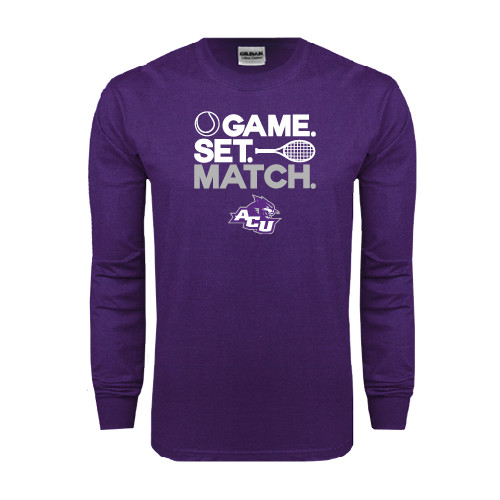  Purple Long Sleeve T Shirt - Game Set Match Tennis Design