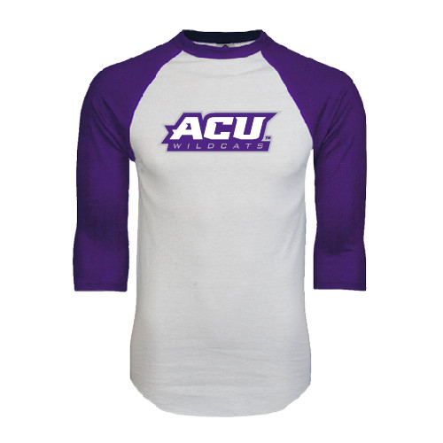  White/Purple Raglan Baseball T Shirt - ACU Wildcats