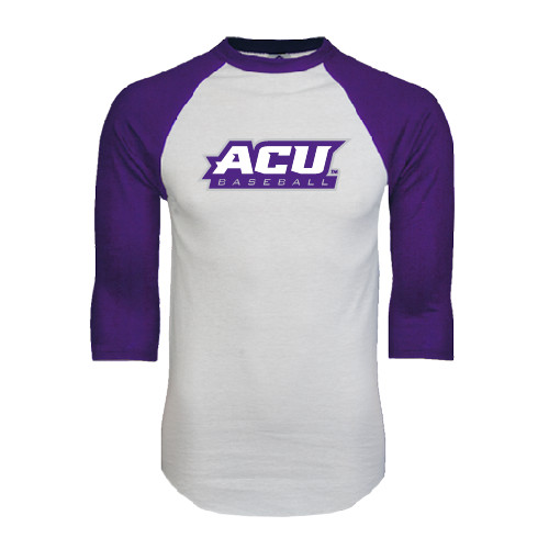 White/Purple Raglan Baseball T Shirt - Baseball