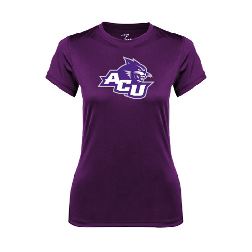  Womens Purple Performance Tee - Angled ACU w/Wildcat Head