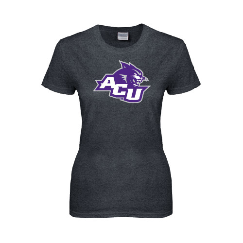 Womens Dark Heather Short Sleeve Tee - Angled ACU w/Wildcat Head