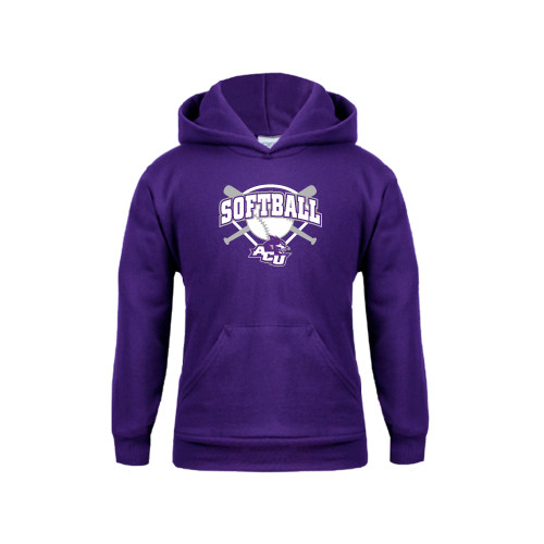  Youth Purple Fleece Hoodie - Softball Bats and Plate Design
