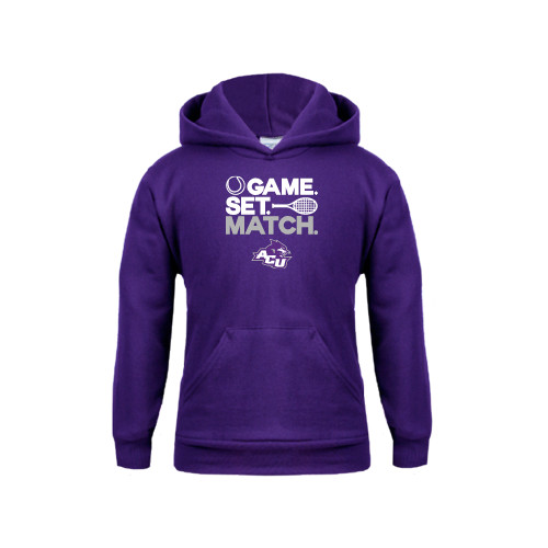 Youth Purple Fleece Hoodie - Game Set Match Tennis Design