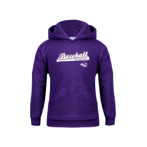  Youth Purple Fleece Hoodie - Baseball Script w/ Bat Design