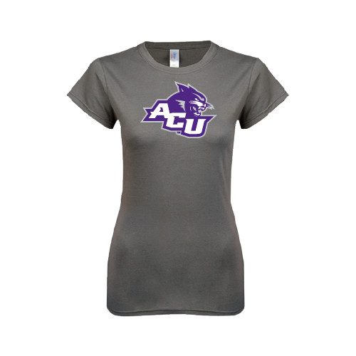  Next Level Womens Charcoal Boyfriend Tee - Angled ACU w/Wildcat Head