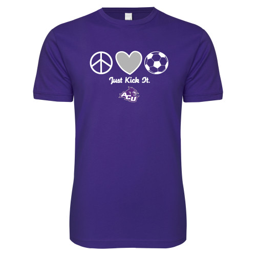  Next Level Purple SoftStyle T Shirt - Just Kick It Soccer Design