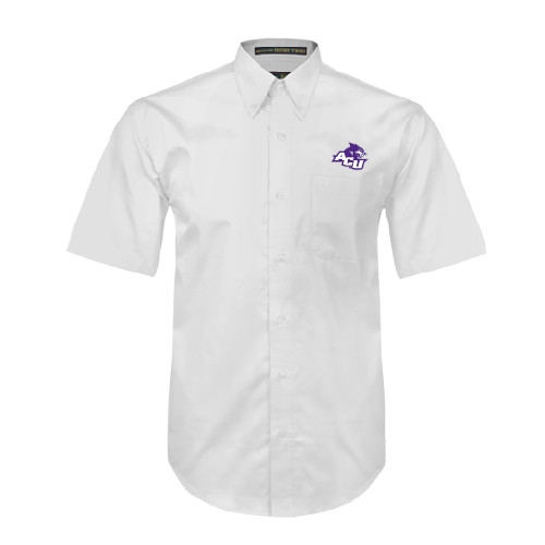  White Twill Button Down Short Sleeve - Angled ACU w/Wildcat Head