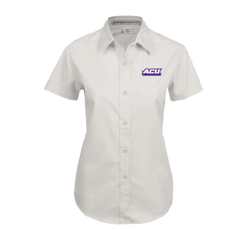  Womens White Twill Button Up Short Sleeve - ACU Wildcats