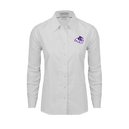  Womens White Oxford Shirt - Angled ACU w/Wildcat Head