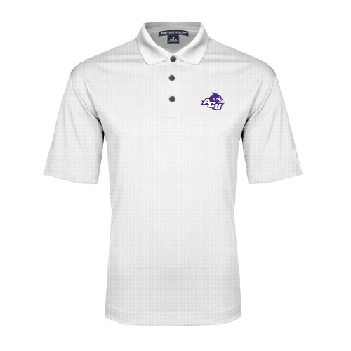  White Performance Fine Jacquard Polo - Angled ACU w/Wildcat Head