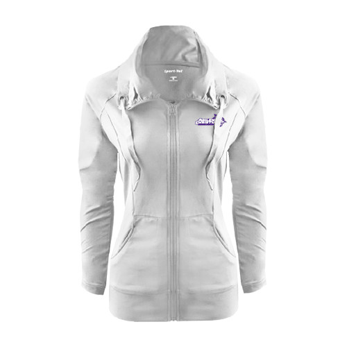  Womens White Sport Wick Stretch Full Zip Jacket - Primary Logo